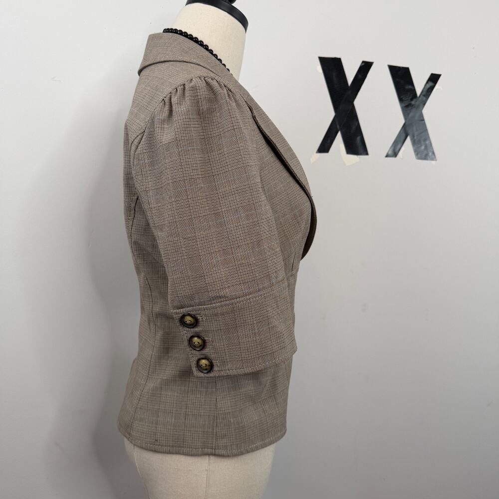 Vintage Y2K Guess Plaid Deep V Cropped Blazer Short Sleeve L - Picture 3 of 8